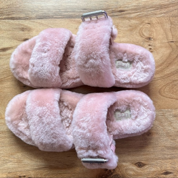 UGG- Fuzzy YEAH Sandal Slipper - Dusty PINK - SOFT Real Lamb Fur - Buckles - Picture 7 of 8